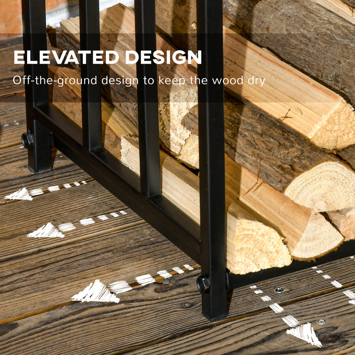 Outsunny 3-Tier Firewood Rack Heavy Duty Wood Storage Log Stacking Shelf with Hanging Hooks, Outdoor Indoor Use, Black