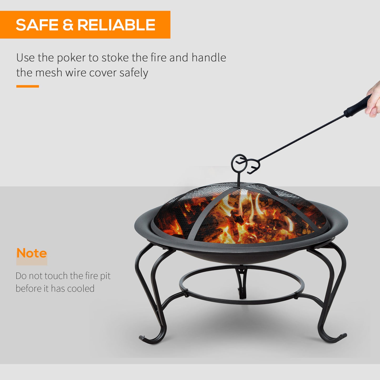 Outsunny 22" Round Firepit Patio Fireplace Garden Heater Portable Wood Burning Porch with Poker and Spark Screen Black