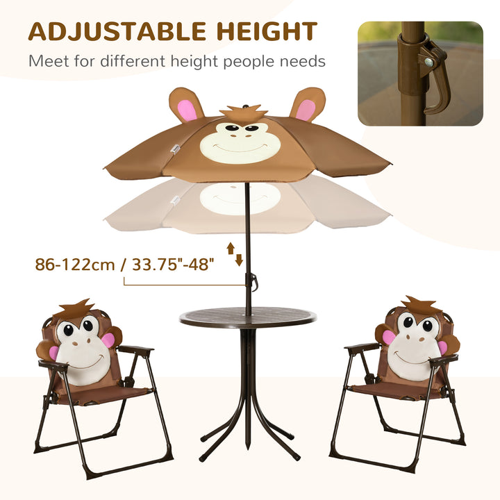 Outsunny Kids Folding Picnic Table and Chair Set Pattern Outdoor Garden Patio Backyard with Removable & Height Adjustable Sun Umbrella Brown