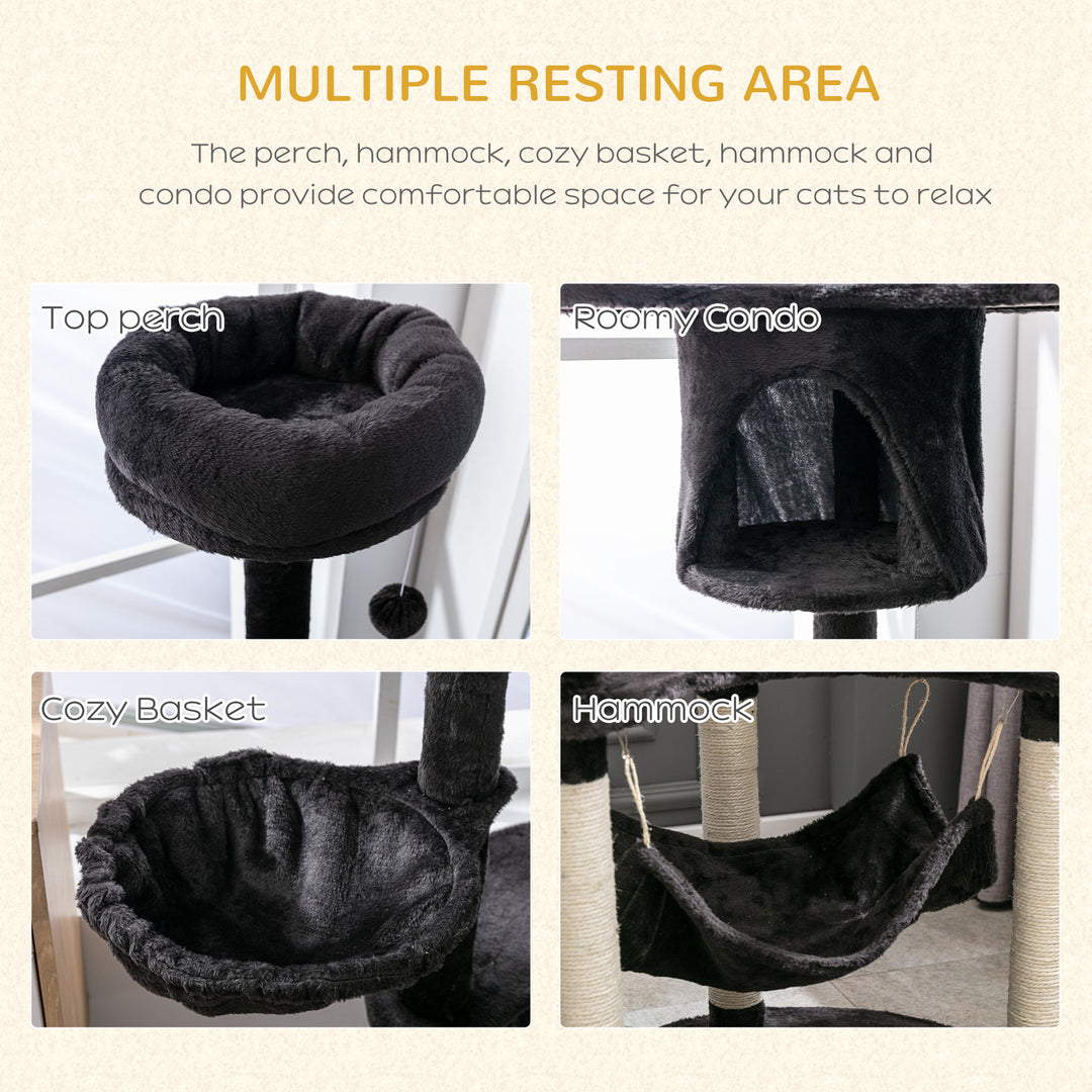 PawHut 60" Cat Scratching Tree, Cat Bed Condo Post House Pet Furniture Toys-Brown & Beige