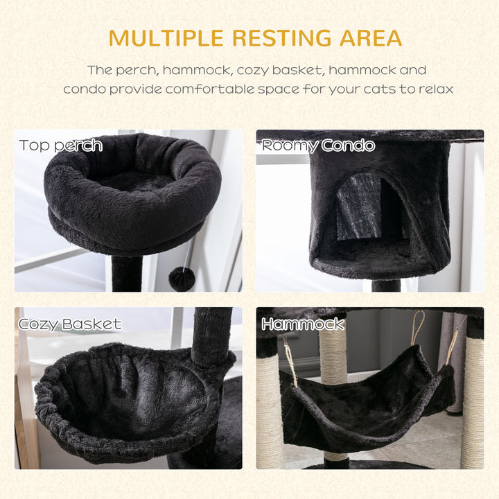 PawHut 60" Cat Scratching Tree, Cat Bed Condo Post House Pet Furniture Toys-Brown & Beige