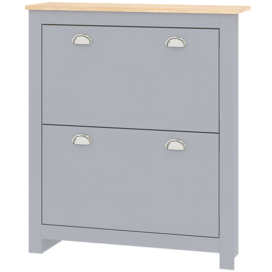 HOMCOM Entryway Shoe Cabinet with 2 Flip Drawers and Adjustable Shelves, 12 Pair Shoe Storage Organizer for Hallway, Grey