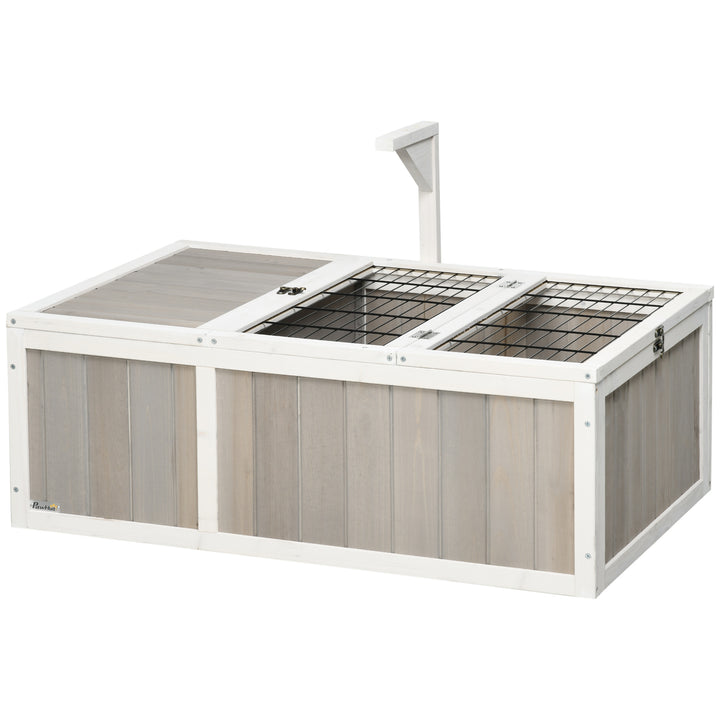 PawHut Wooden Tortoise Habitat with Openable Top, Run Cage, Two Rooms, Grey