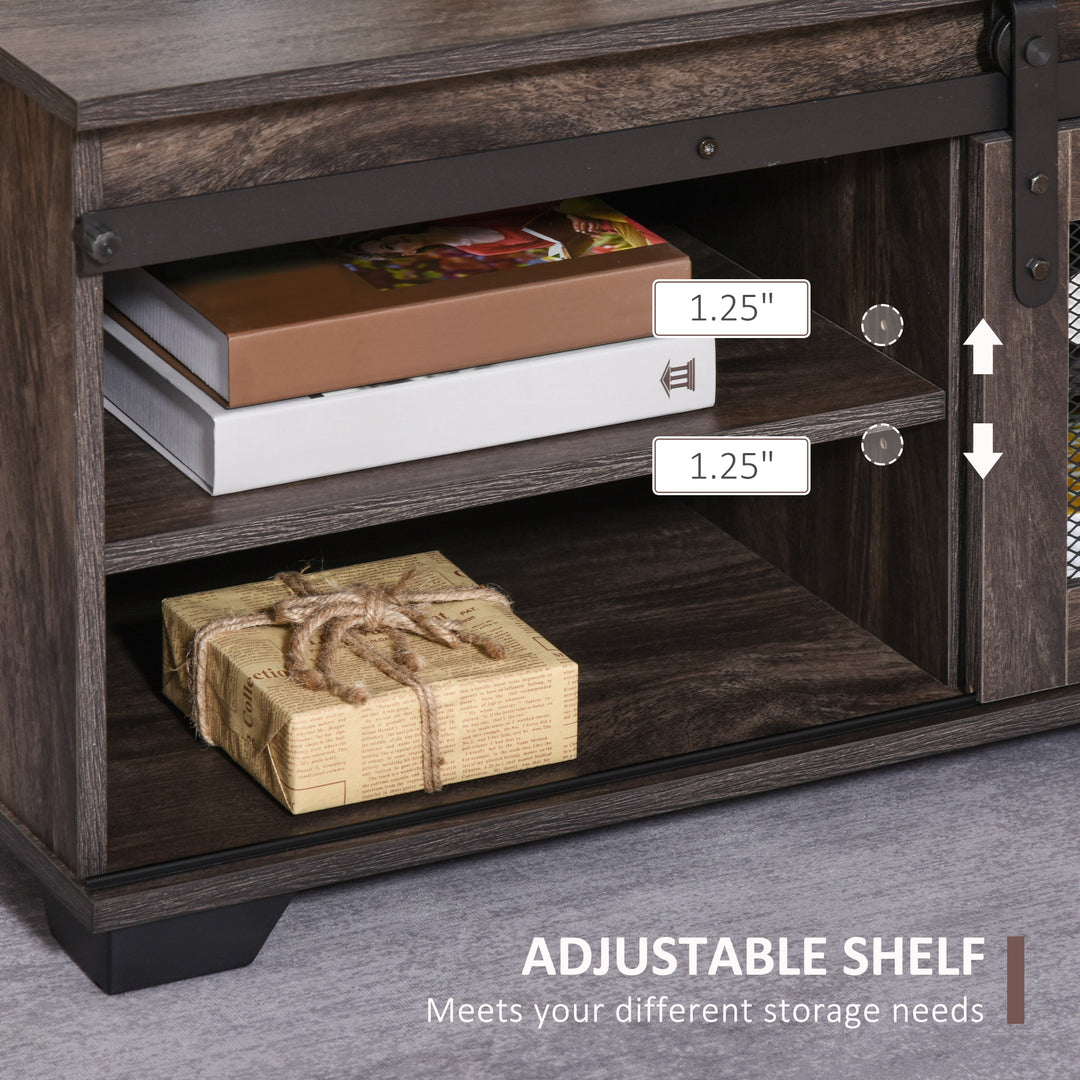 HOMCOM Farmhouse Coffee Table with Sliding Mesh Barn Door, Industrial Center Table with Adjustable Shelf for Living Room, Dark Brown