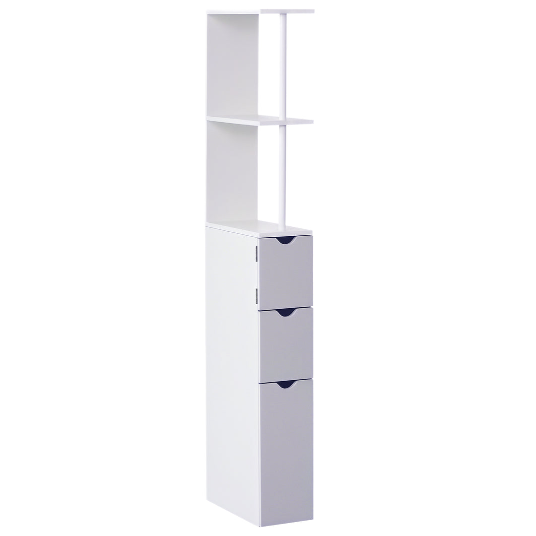 HOMCOM Tall Bathroom Storage Cabinet, Narrow Bathroom Cabinet with Drawers and Open Shelves for Small Spaces, White and Grey