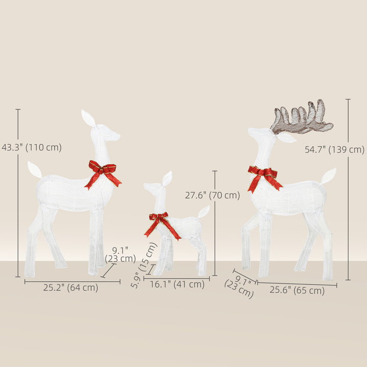 Outsunny 3 Piece Lighted Christmas Reindeer Family, 55" Light Up Deer, Outdoor Holiday Decor with LED Lights, Stakes, Zip Ties