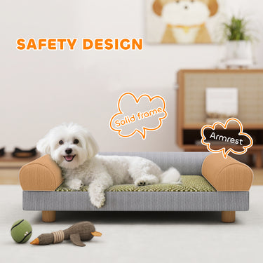 PawHut Pet Sofa, Dog Couch Bed for Small Dogs, Elevated Pet Sofa with Solid Feet for Indoor Kittens, Grey