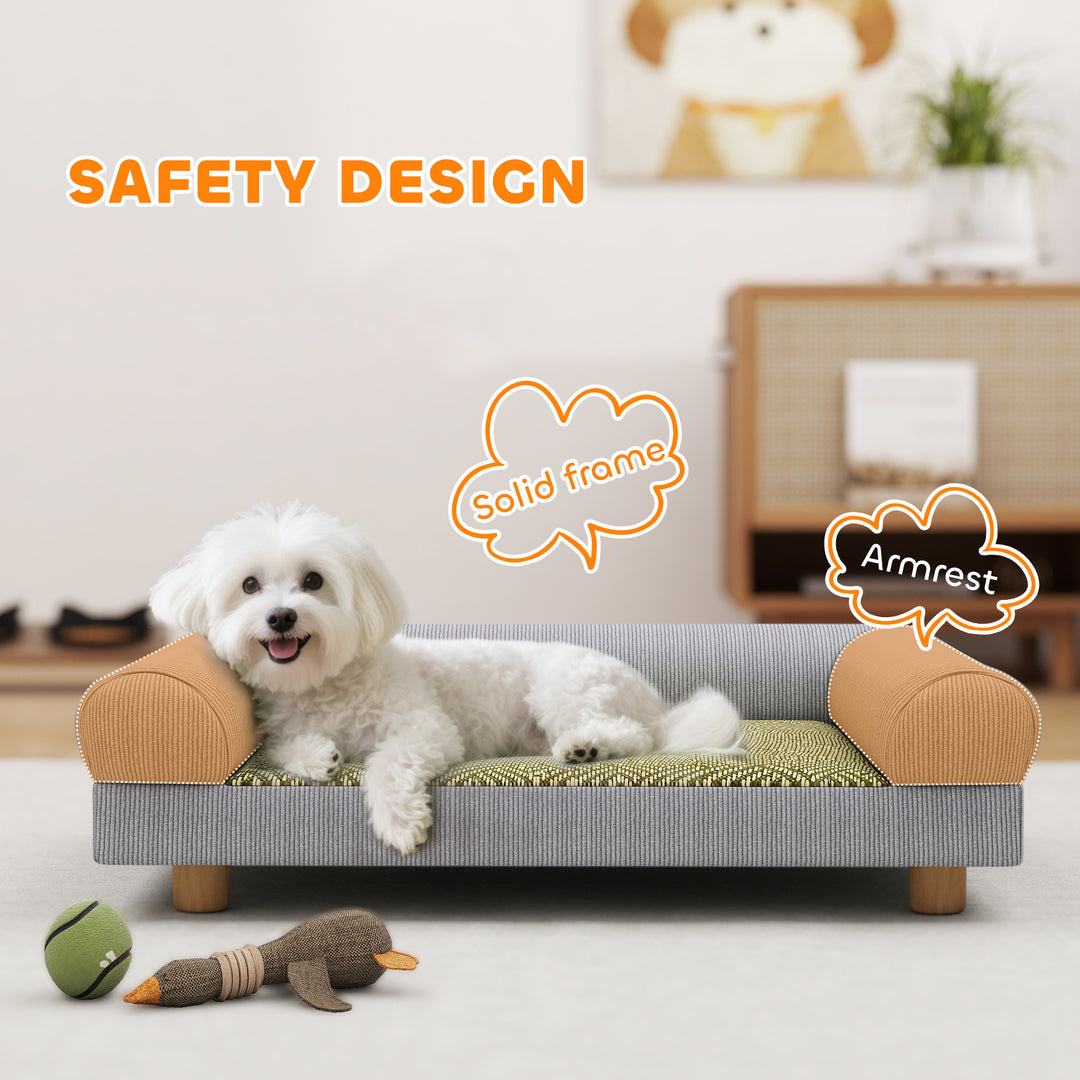 PawHut Pet Sofa, Dog Couch Bed for Small Dogs, Elevated Pet Sofa with Solid Feet for Indoor Kittens, Grey