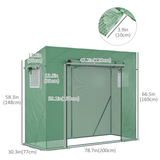 Outsunny 6.6' x 2.5' x 5.5' Patio Hot House, Walk-in Garden Greenhouse with Steel Frame, Door, Window for Balcony, Patio, Green