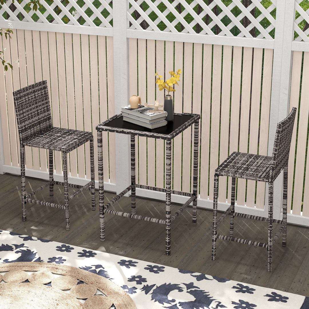 Outsunny 3 Piece Patio Bar Set Wicker Rattan Garden Bistro Set Barstool and Table for Patio Backyard Balcony Poolside, Black