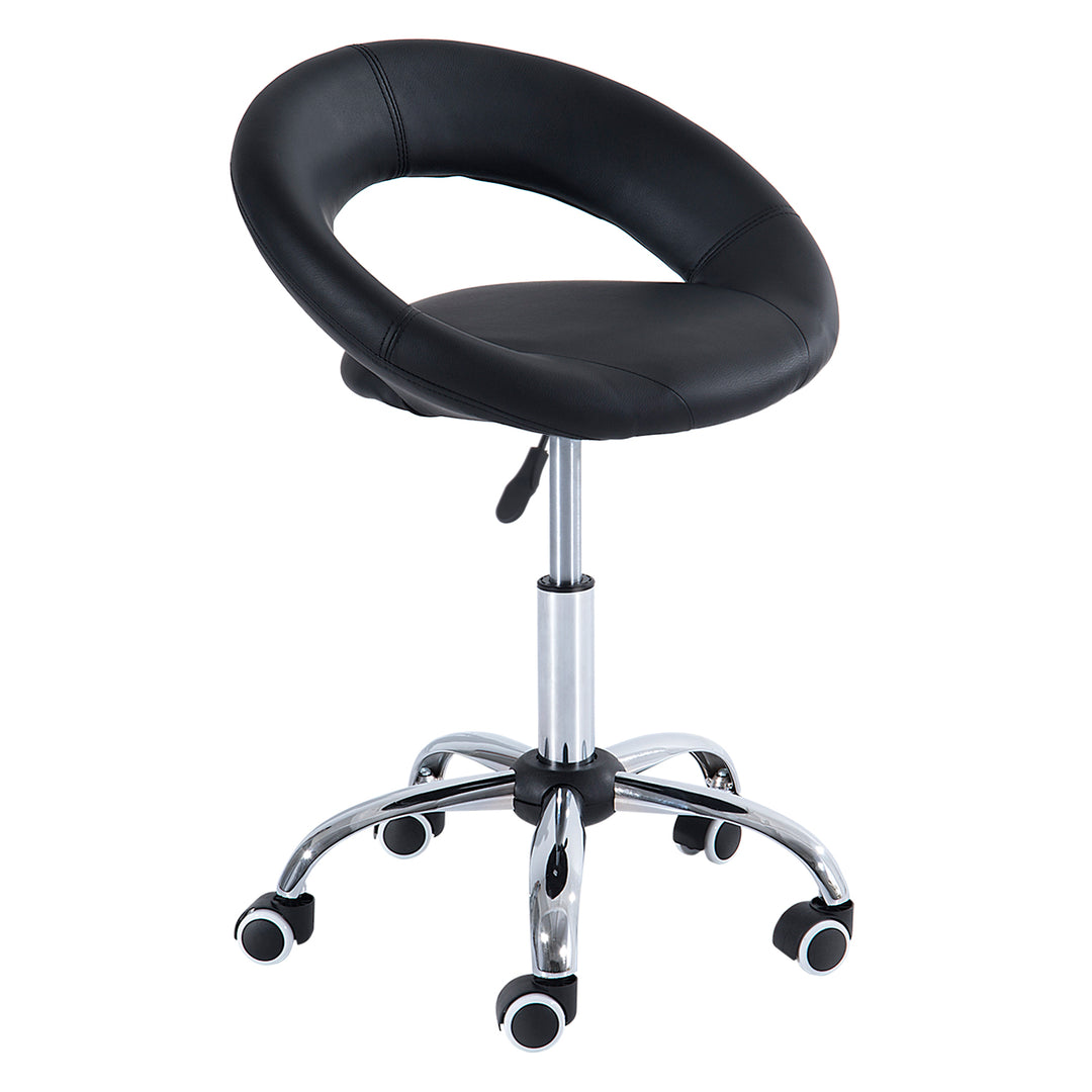 HOMCOM Modern Hydraulic Moon Salon Stool Rolling Swivel Chair Massage Spa Tattoo Pub Bar Stool, Black and Chrome