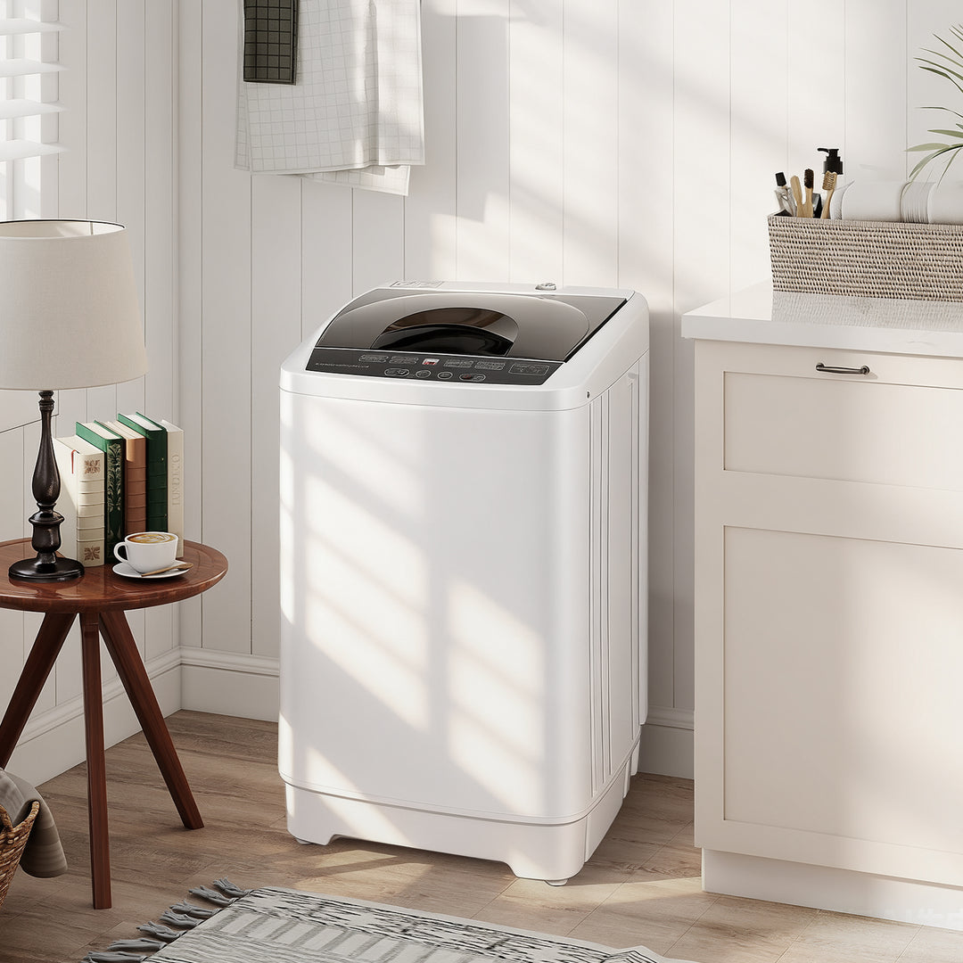 HOMCOM Compact Washer, Portable Washing Machine, Full Automatic Washer with 8 Programs and 6 Water Levels, White