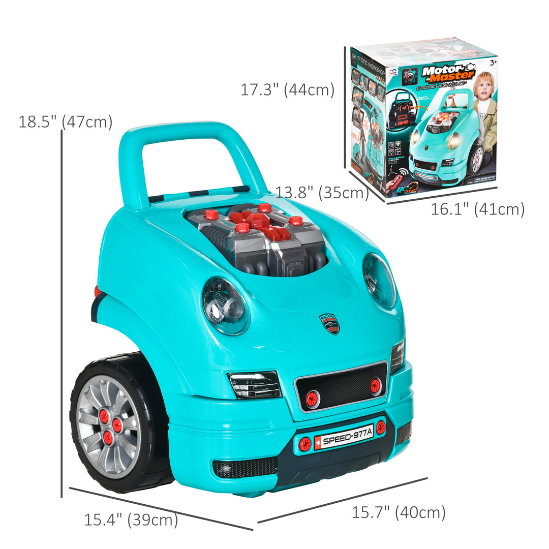 Qaba Mechanic Kids Truck Engine Toy Set, Car Service Play Set, Teal