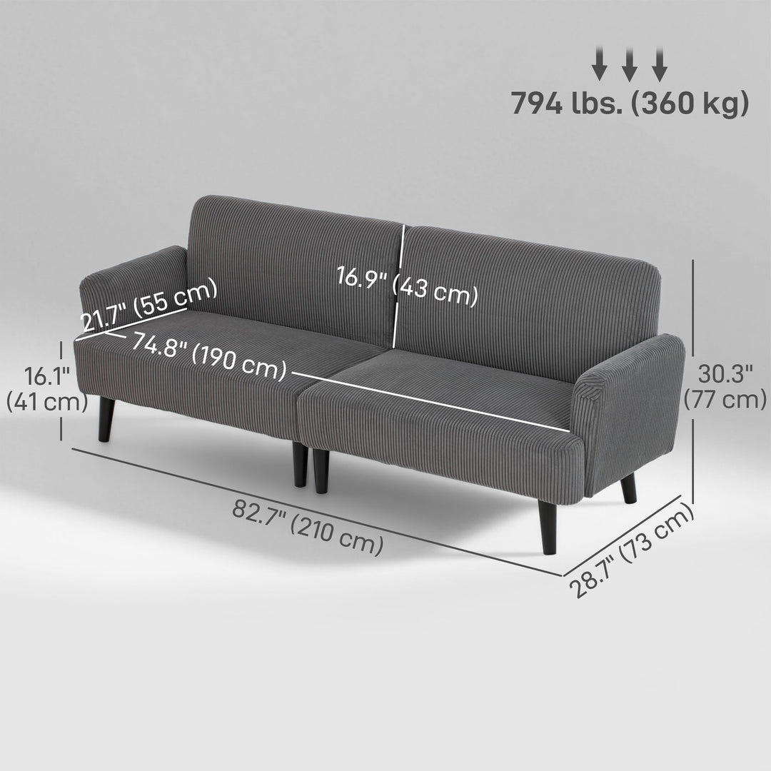 HOMCOM Modern Couch, 3 Seater Sofa, Corduroy Loveseat with Rubberwood Legs and Extra-Wide Seat, Grey