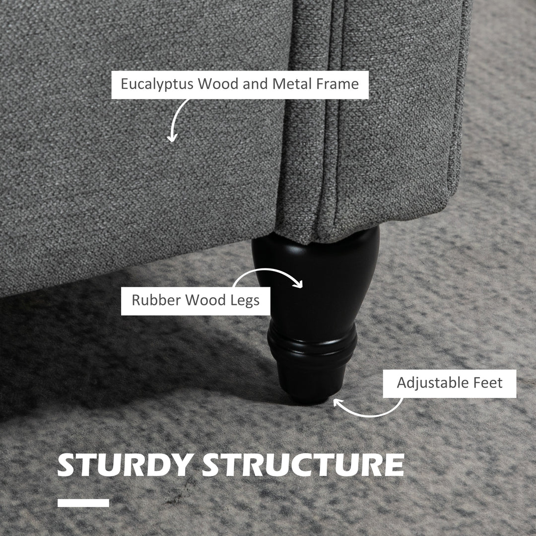 HOMCOM Vintage Armchair, Upholstered Accent Chair with Rolled Arms, Gourd-Shaped Rubber Wood Legs, Light Grey