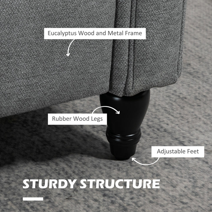 HOMCOM Vintage Armchair, Upholstered Accent Chair with Rolled Arms, Gourd-Shaped Rubber Wood Legs, Light Grey