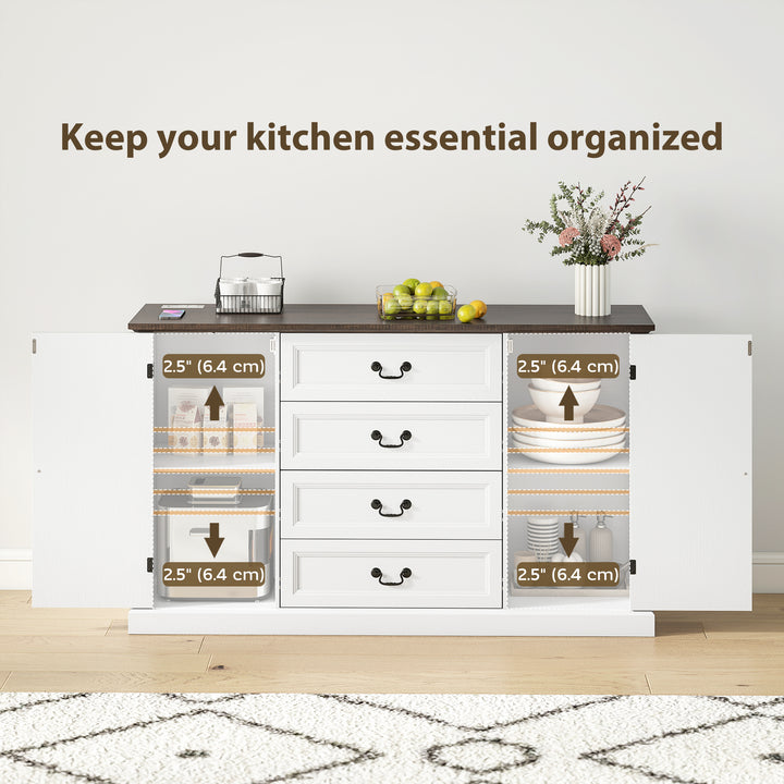 HOMCOM Farmhouse Sideboard with Charging Station, 58" Buffet Cabinet, Kitchen Storage Cabinet with 4 Drawers, 2 Doors, Black