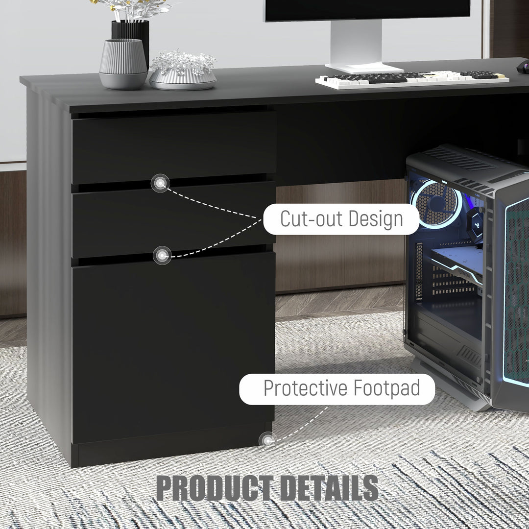 HOMCOM Computer Desk with Storage, PC Table with Drawers and Cabinet for Home Office, Study Room, Black