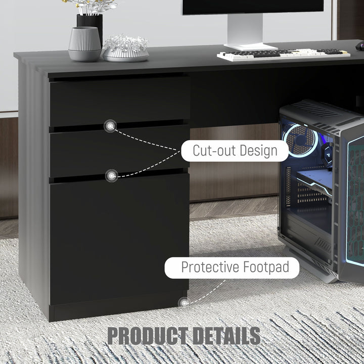 HOMCOM Computer Desk with Storage, PC Table with Drawers and Cabinet for Home Office, Study Room, Black