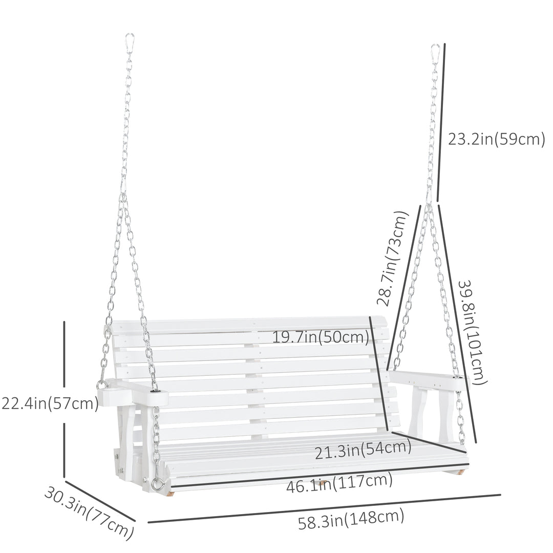 Outsunny 2 Seater Porch Swing Wooden Patio Swing Chair Seat with Cup Holder and Chains Outdoor Swing Bench for Garden Yard, Black