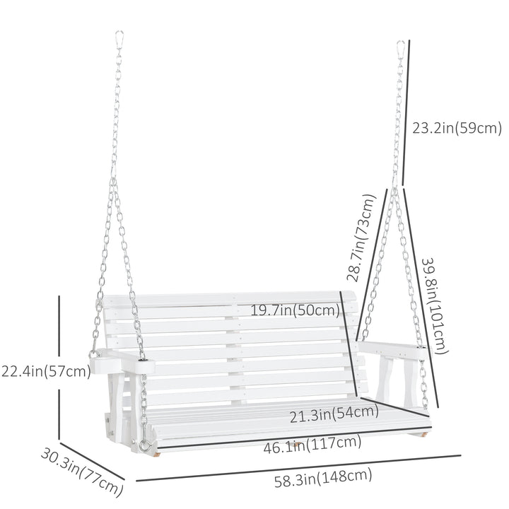 Outsunny 2 Seater Porch Swing Wooden Patio Swing Chair Seat with Cup Holder and Chains Outdoor Swing Bench for Garden Yard, Black