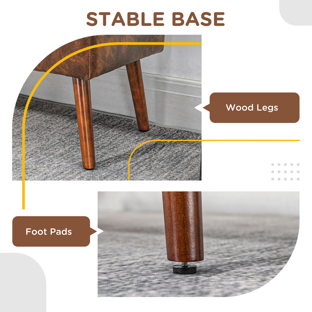 HOMCOM Bedroom Bench, End of Bed Bench with Button Tufted, PU Leather Upholstered Entryway Bench with Wood Legs, Brown