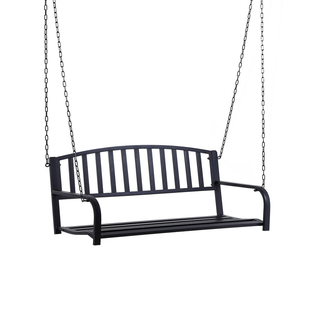 Outsunny 50" Porch Swing Patio Swing Chair Hanging Bench Outdoor Glider Chair with Chain Black
