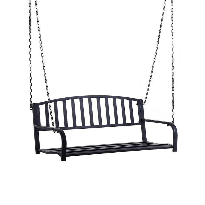 Outsunny 50" Porch Swing Patio Swing Chair Hanging Bench Outdoor Glider Chair with Chain Black