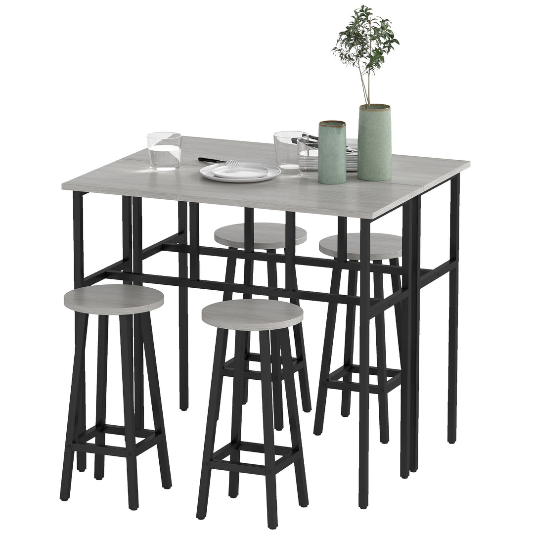 HOMCOM Bar Table Set of 6, Bar Table and Stools for 4, 2 Breakfast Tables and 4 Stools for Living Room, Dining Room, Grey