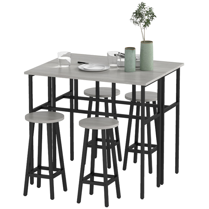 HOMCOM Bar Table Set of 6, Bar Table and Stools for 4, 2 Breakfast Tables and 4 Stools for Living Room, Dining Room, Grey