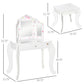 Qaba Kids Vanity Table and Stool, Makeup Vanity Girls Dressing Table Set with Tri-folding Mirrors Drawer Star and Heart Pattern, White