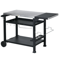 Outsunny 3-Shelf Outdoor Grill Cart Table with Foldable Side Table and Stainless Steel Table Top, Pizza Oven Stand on Wheels