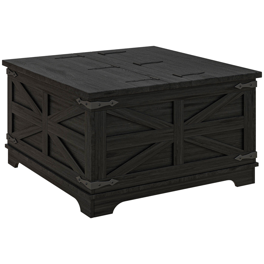 HOMCOM Farmhouse Coffee Table, Square Center Table with Flip-top Lids, Hidden Storage Compartment, Black