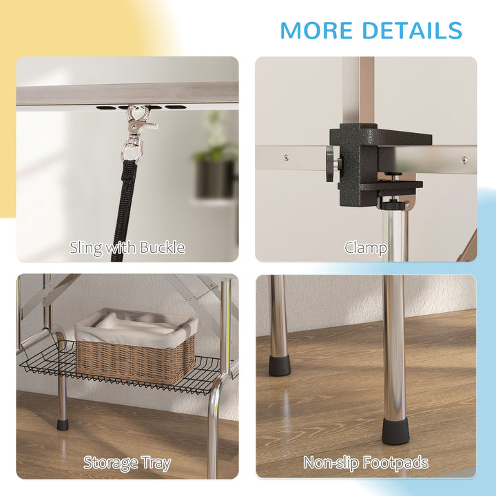 PawHut Adjustable Dog Grooming Table with 2 Safety Slings, Storage Basket, Blue