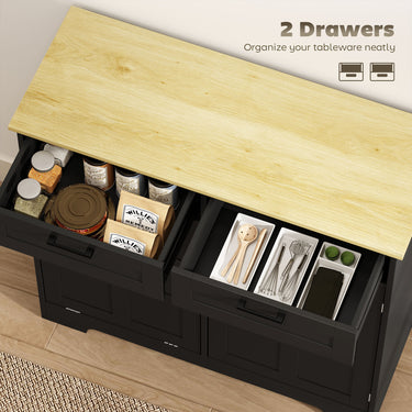 HOMCOM 7 Gallon Tilt Out Garbage Cabinet, Kitchen Island with Trash Cabinet, 2 Drawers, Door Racks, Adjustable Shelves, Black