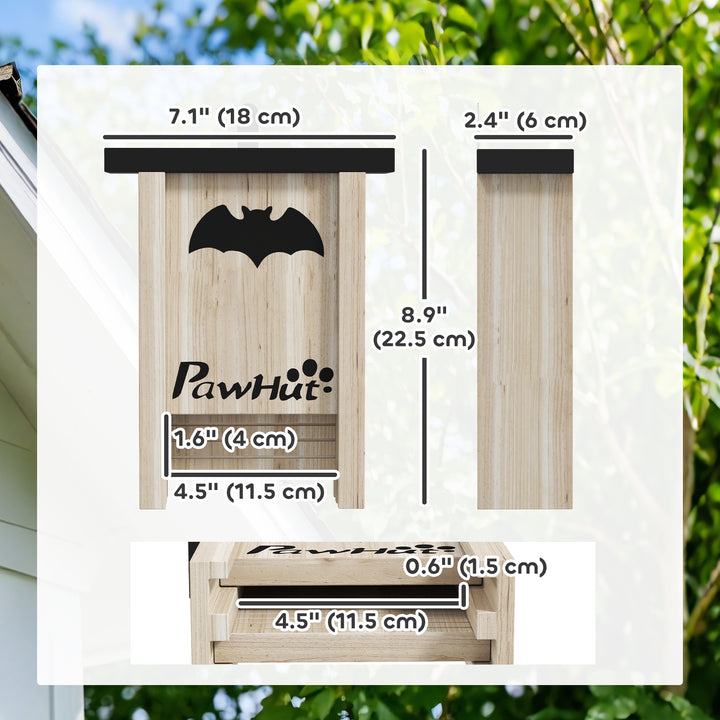 PawHut 3PCs Wooden Bat Boxes, Bat Houses Designed to Attract Bats & Easy to Hang for Outdoor, Garden, Farm, 18 x 6 x 22.5 cm