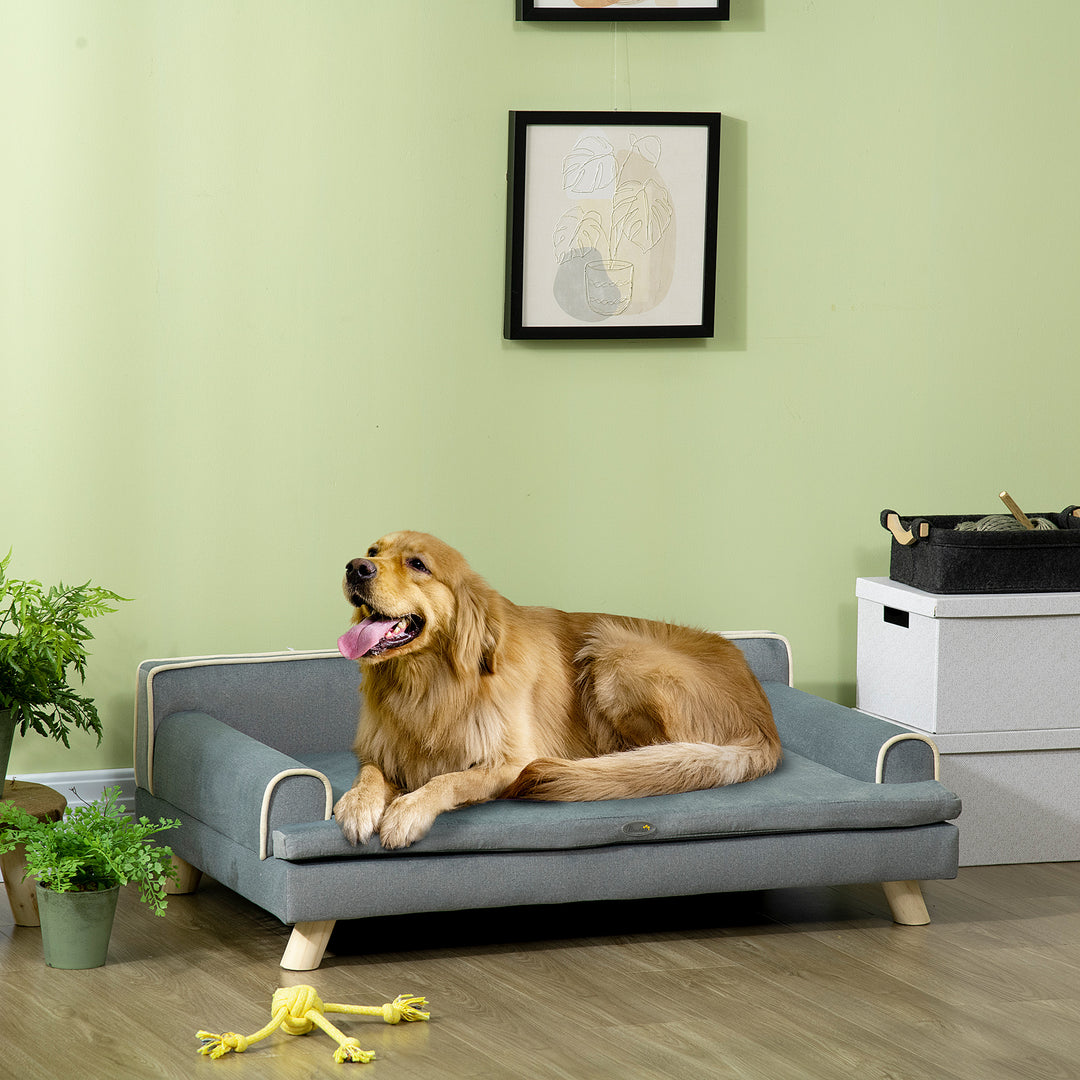 PawHut Elevated Dog Sofa Bed, Cat Couch with Cushion, Washable Cover, Wooden Legs, for Medium & Large Dogs, Dark Grey