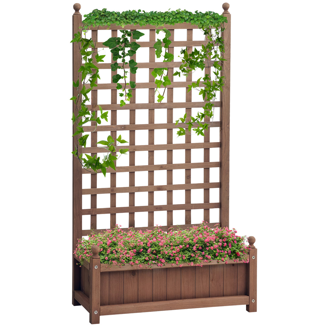 Outsunny Raised Garden Bed with Trellis, Wood Planter Box for Garden, Free Standing Flower Bed, 25.2" x 11" x 47.2" Brown