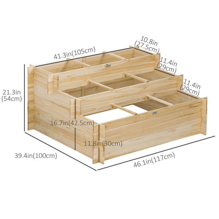Outsunny 3 Tier Raised Garden Bed with 9 Grow Grids and Bed Liner for Garden, Outdoor to Vegetables, Flowers, Natural