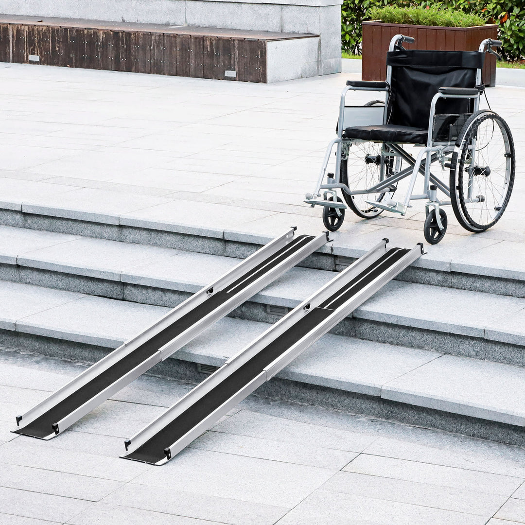 HOMCOM Telescopic Wheelchair Ramp, 8ft, 600 lbs, Aluminium Threshold Ramp, 2 Pack, for Home Steps, Mobility Scooters, Stairs
