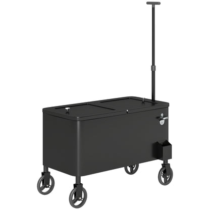 Outsunny 80-Qt Outdoor Patio Cooler Cart, Rolling Ice Chest with Adjustable Handle, Wheels, Bottle Opener, Drainage, Outdoor Beverage Cooler Bar Cart for Party BBQ Camping, Black