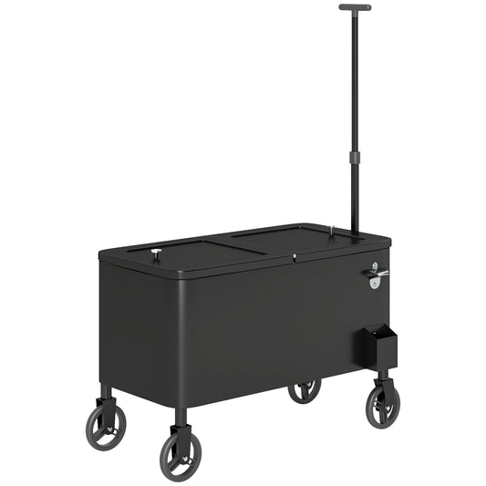 Outsunny 80-Qt Outdoor Patio Cooler Cart, Rolling Ice Chest with Adjustable Handle, Wheels, Bottle Opener, Drainage, Outdoor Beverage Cooler Bar Cart for Party BBQ Camping, Black
