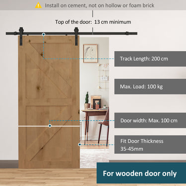 HOMCOM 6.6FT CARBON STEEL Sliding Wood Barn Door Hardware Track Set Door System Carbon Steel J Shape Roller