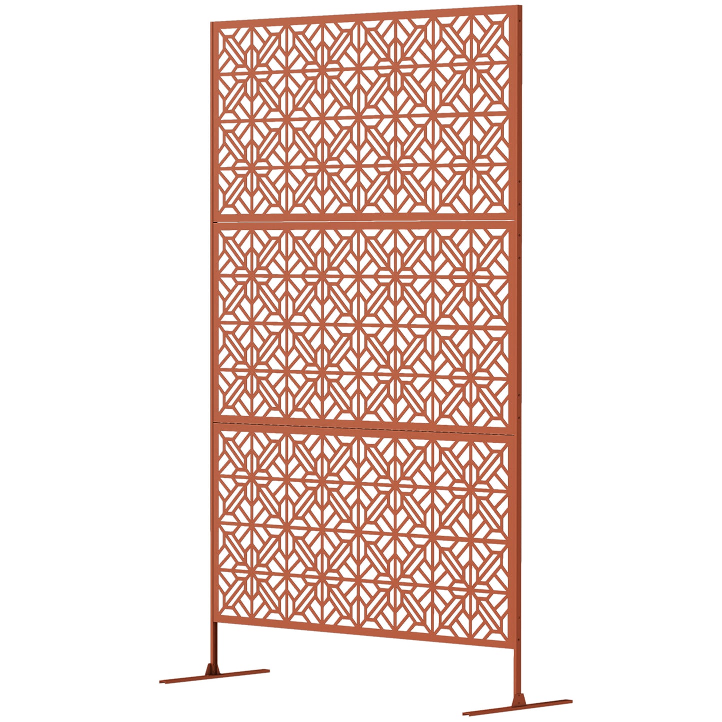 Outsunny Decorative Outdoor Privacy Panel with Stand, Freestanding Metal Outdoor Divider for Garden, Backyard, Deck, Brown