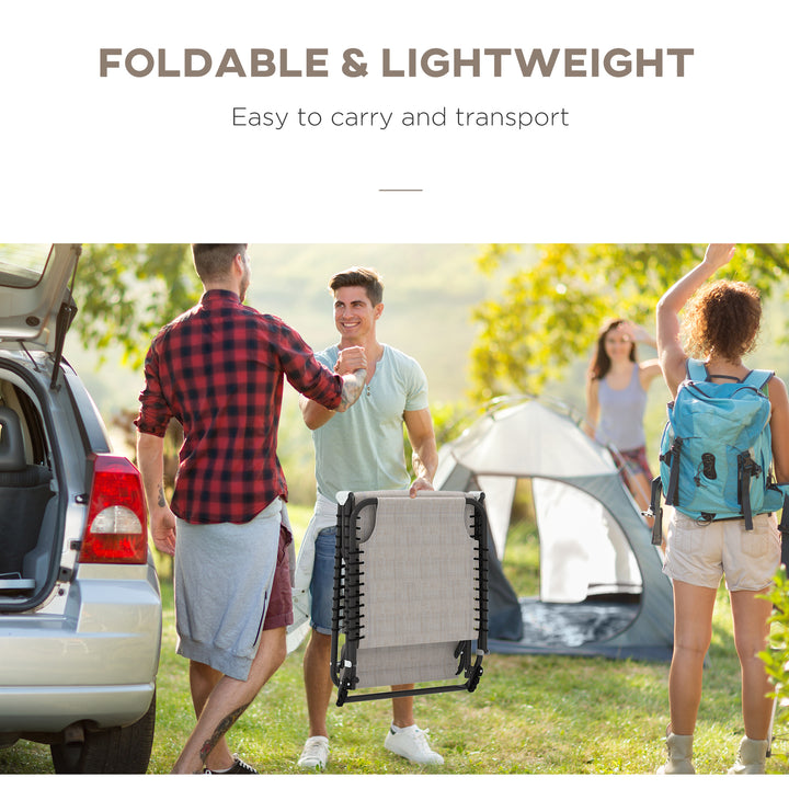 Outsunny Outdoor Folding Lounge Chair, 4-Level Adjustable Chaise Lounge with Headrest, Tanning Chair Beach Bed, Reclining Lounger Cot for Camping, Hiking, Backyard, Cream