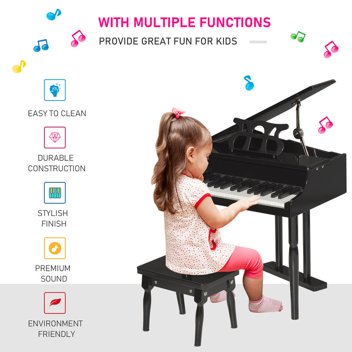 HOMCOM Modern Kids Piano, 30 Keys, Set of 2, Mini Toy for Child, Grand Piano with Music Stand and Bench, Ideal Gift, Black