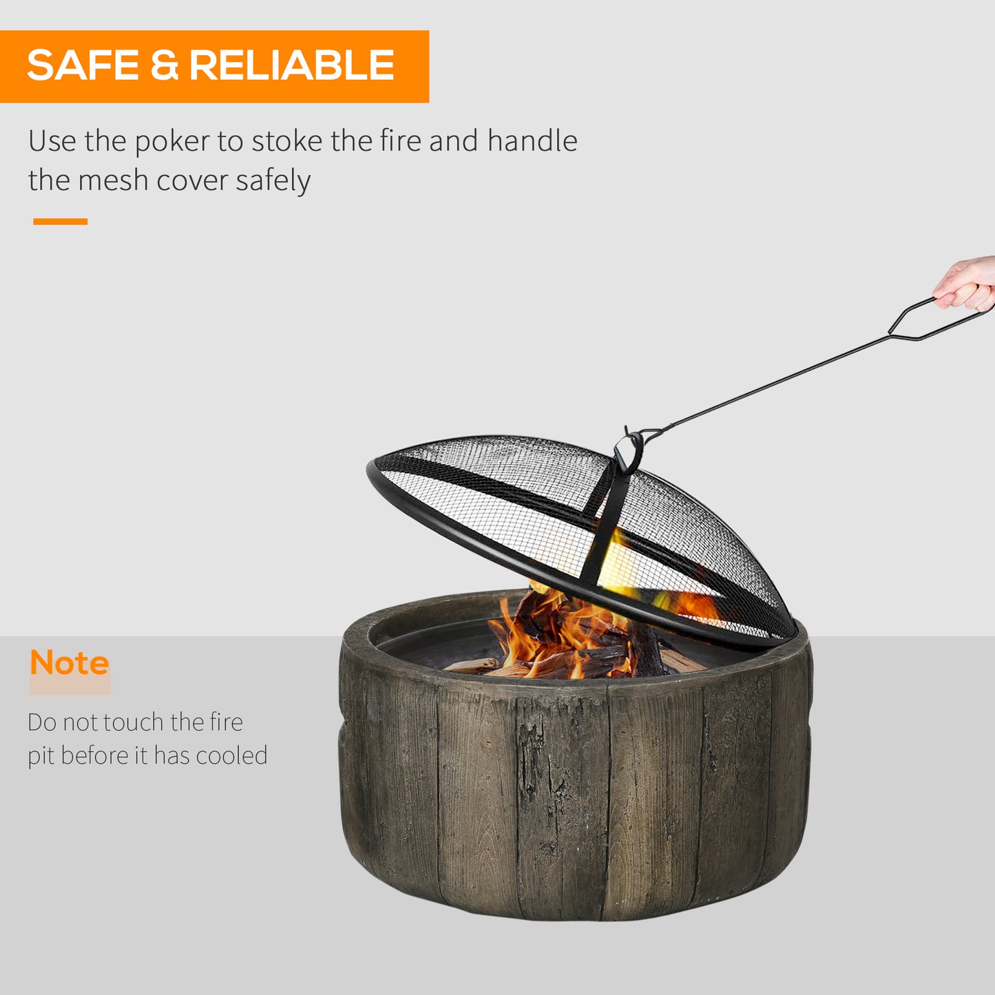 Outsunny 18" Metal Outdoor Fire Pit Wood Burning Fire Bowl with Spark Cover, Poker for Patio, Picnic, Backyard, Dark Brown