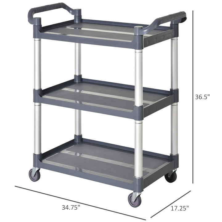 HOMCOM 3-Tier Utility Cart Large Rolling Storage Trolley with 3 Shelves Metal Clean Service Cart, Restaurant, Hotel, Livingroom, Silver and Grey