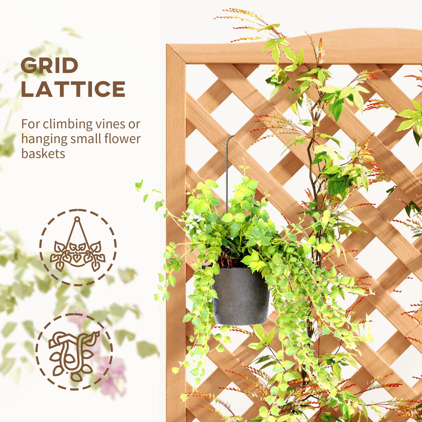 Outsunny Wood Planter with Trellis for Vine Climbing, Raised Garden Bed to Grow Vegetables for Backyard, 28" x 11" x 46", Brown