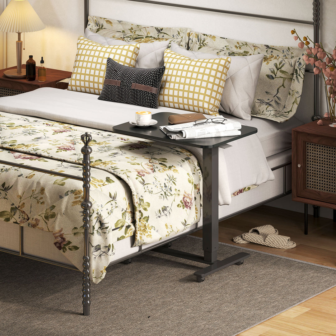 HOMCOM Pneumatic Standing Desk Adjustable Height, Mobile Stand Up Desk with Wheels, 43 Inch Portable Rolling Table, White